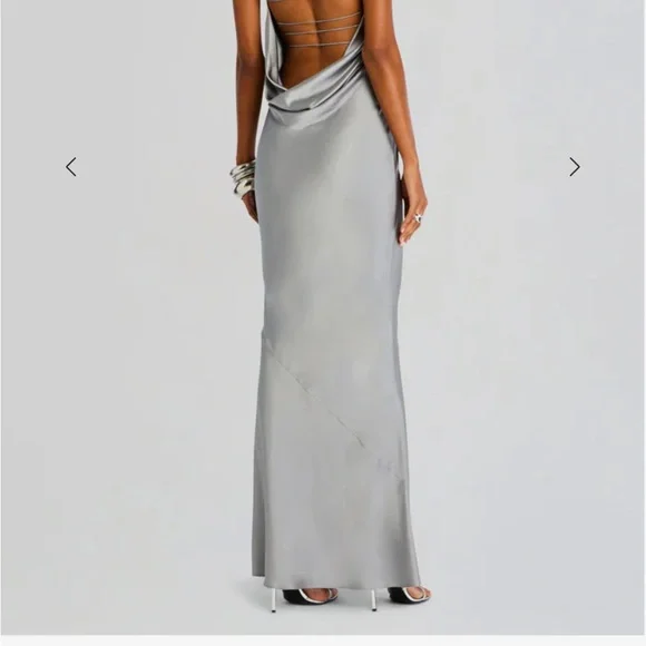 Retrofete Keaton Silver Slate Gray Backless Silk Gown Strappy Maxi Dress Medium - Picture 4 of 9